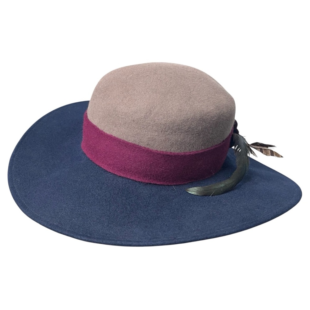 Frank Olive Private Collection Wide-Brim Two-Tone Fedora Feather Felt Hat - Picture 13 of 15